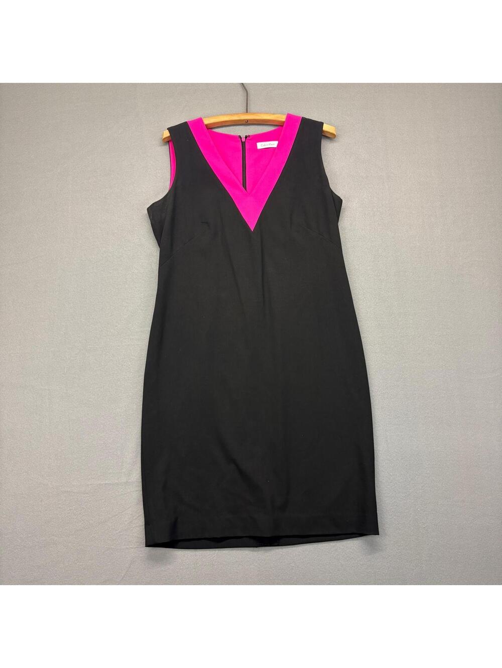 Calvin Klein Black Dress with Pink V-Neck Detail Size 8